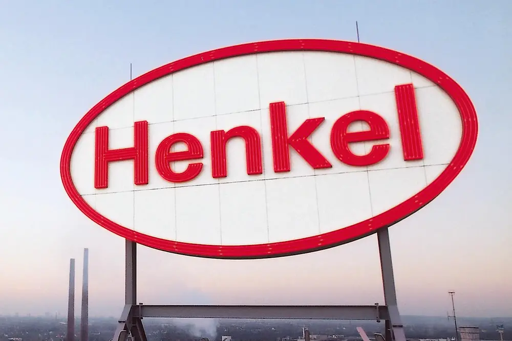 Henkel logo on a rooftop in Duesseldorf.